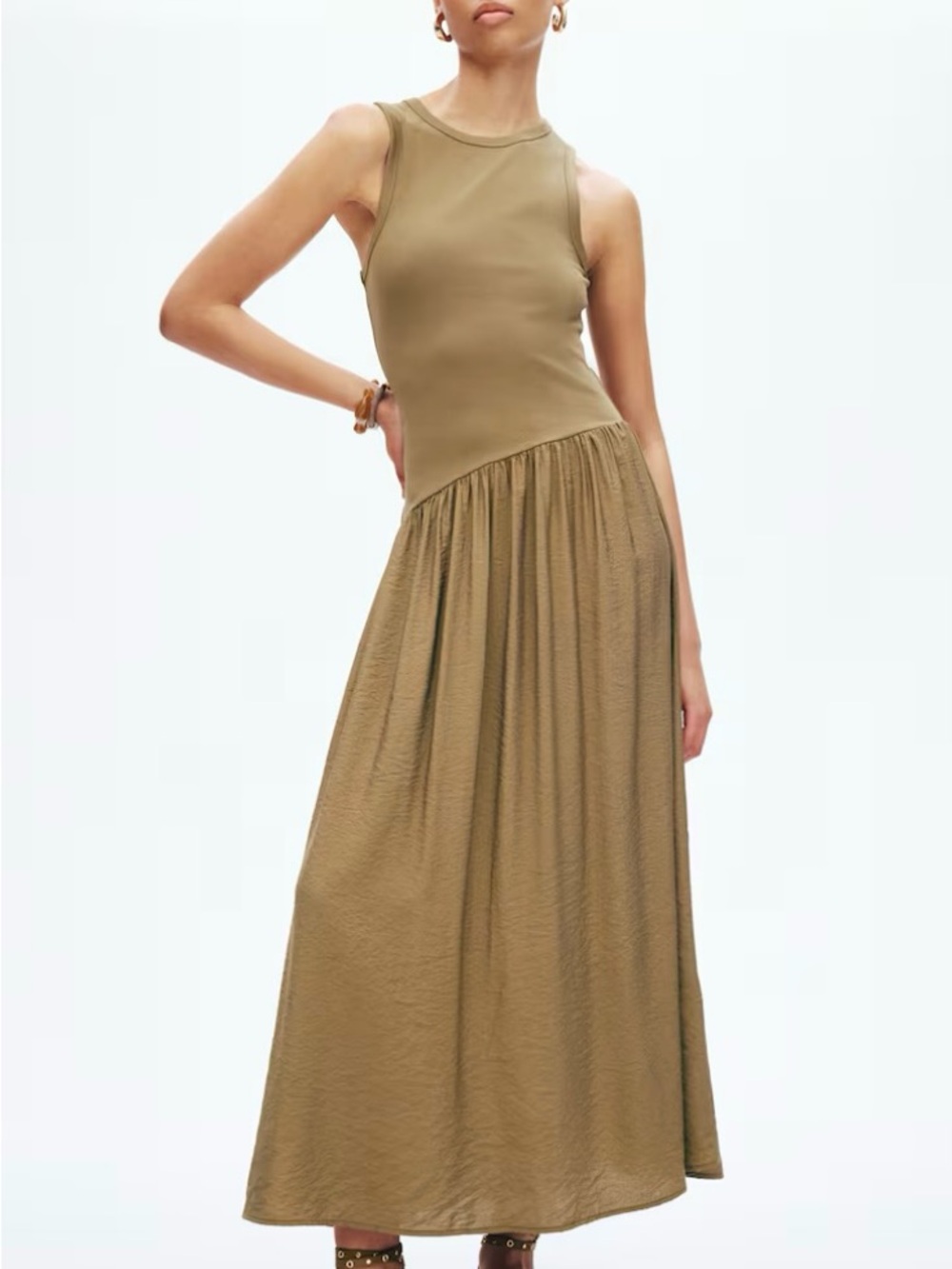 NWT H&M Divided Classic Olive Green Sleeveless Asymmetric Maxi Summer Dress